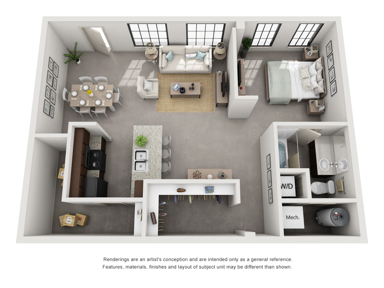 Floor plan for 1 bed, 1 bath, 1284 sqft